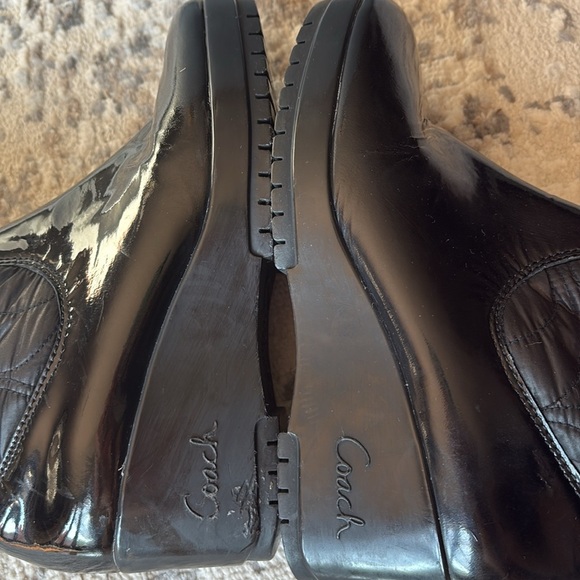 Coach Cantina black quilted patent wedge platform winter boots mid calf 8B - Picture 4 of 15